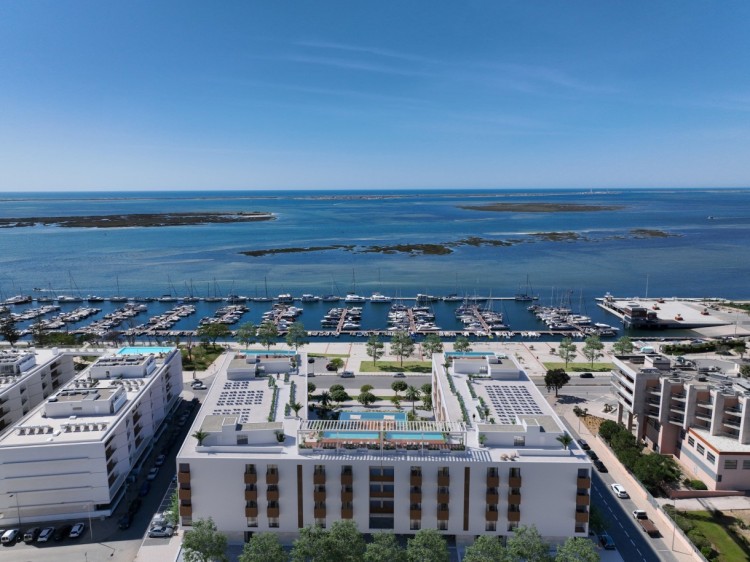 Luxusní apartmány s výhledem na moře v novém kondominiu na prodej v Olhão, Algarve.