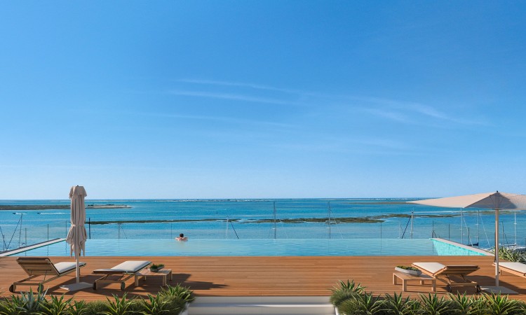 Luxusní apartmány s výhledem na moře v novém kondominiu na prodej v Olhão, Algarve.