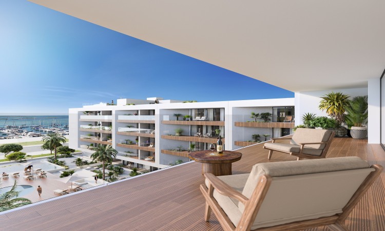 Luxusní apartmány s výhledem na moře v novém kondominiu na prodej v Olhão, Algarve.