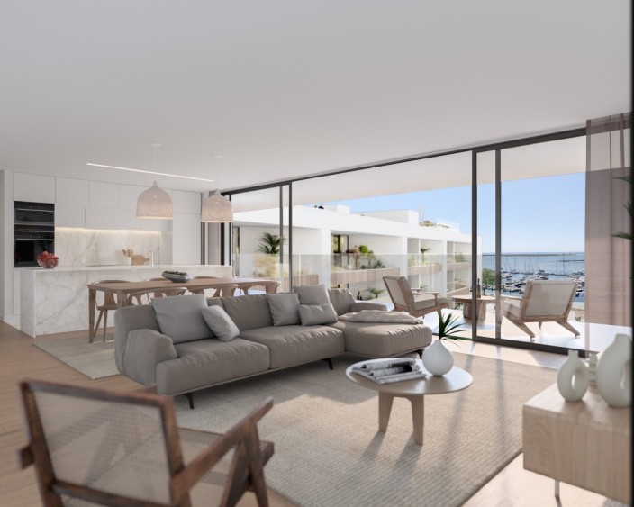 Luxusní apartmány s výhledem na moře v novém kondominiu na prodej v Olhão, Algarve.